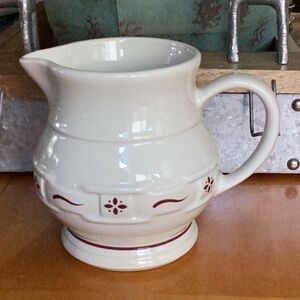 Longaberger Cream and Red Ceramic Pitcher